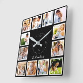 Persoonlijke Zwarte Witte Aangepaste Collage met 1 Vierkante Klok (Hoek)