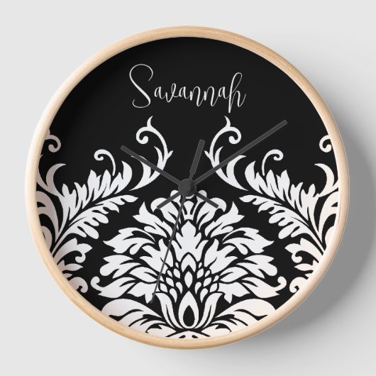 Persoonlijke zwarte witte Damask-wandklok (Voorkant)