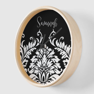 Persoonlijke zwarte witte Damask-wandklok