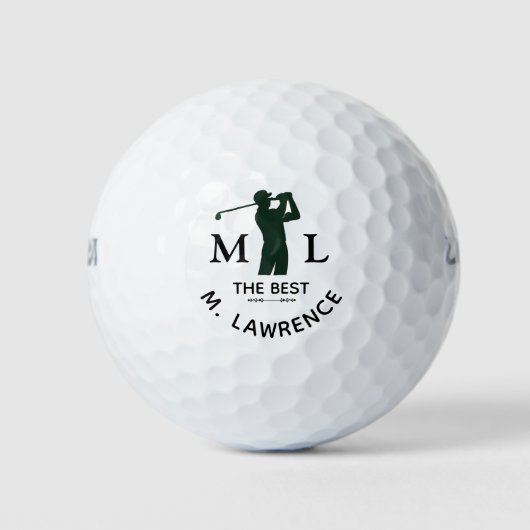 Persoonlijke Zwarte Witte Golfer Man Naam Golfballen (Voorkant)