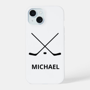 Persoonlijke zwarte witte Hockeysticks en Puck    iPhone 15 Case