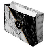 Persoonlijke zwarte witte marmeren monogram cadeau groot cadeauzakje (Voorkant Gekanteld)