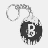 Persoonlijke Zwarte & Witte Monogram Acryl Sleutel Sleutelhanger (Voorkant Links)