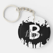 Persoonlijke Zwarte & Witte Monogram Acryl Sleutel Sleutelhanger (Voorkant)