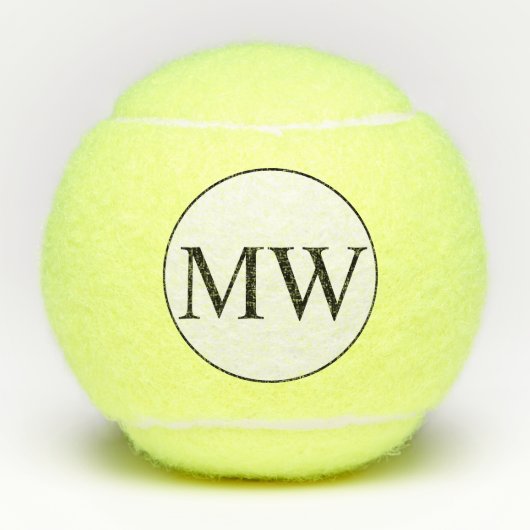 Persoonlijke Zwarte Witte Monogram Beginletters Tennisballen (Voorkant)