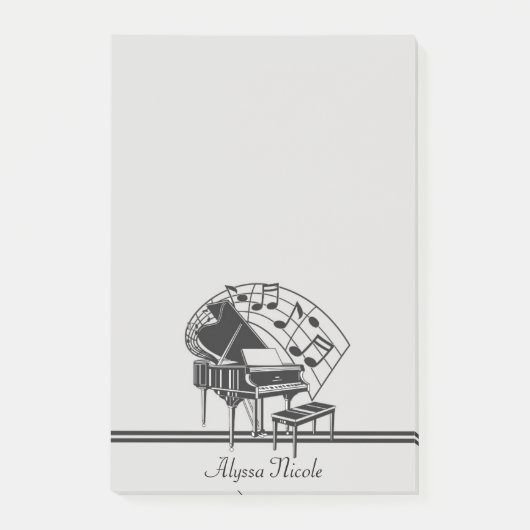Persoonlijke zwarte witte pianomuzieknotities post-it® notes (Voorkant)