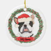 Persoonlijke Zwarte & Witte Pied Frenchie Kerstmis Keramisch Ornament (Achterkant)