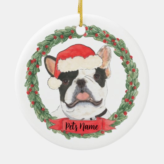 Persoonlijke Zwarte & Witte Pied Frenchie Kerstmis Keramisch Ornament (Achterkant)