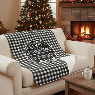 Persoonlijke Zwarte & Witte Plaid Prettig Kerstfee Sherpa Deken