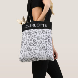 Persoonlijke Zwarte & Witte School Onderwijzer Doo Tote Bag