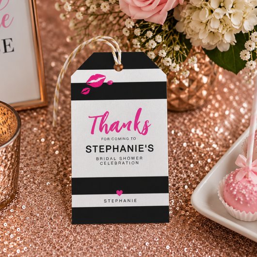 Persoonlijke Zwarte Witte Streep Bruidsdouche Cadeaulabel