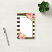 Persoonlijke Zwarte Witte Strepen Roze Gouden Bloe Post-it® Notes (Kantoor)