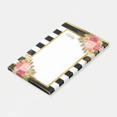 Persoonlijke Zwarte Witte Strepen Roze Gouden Bloe Post-it® Notes (Schuin)