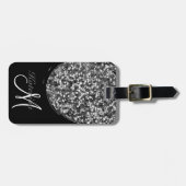 Persoonlijke zwarte zilver Glitter Sparkle Name Bagagelabel (Voorkant horizontaal)