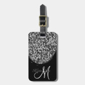 Persoonlijke zwarte zilver Glitter Sparkle Name Bagagelabel (Voorkant verticaal)