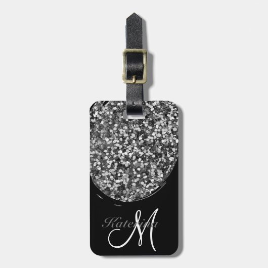 Persoonlijke zwarte zilver Glitter Sparkle Name Bagagelabel (Voorkant verticaal)