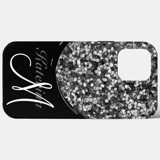 Persoonlijke zwarte zilver Glitter Sparkle Name Case-Mate iPhone Case (Achterkant (horizontaal))