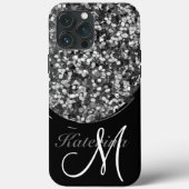 Persoonlijke zwarte zilver Glitter Sparkle Name Case-Mate iPhone Case (Achterkant)
