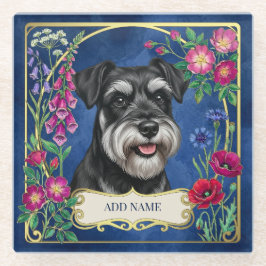Persoonlijke Zwarte & Zilveren Schnauzer Blauwe On Glazen Onderzetter