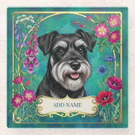 Persoonlijke Zwarte & Zilveren Schnauzer Teal Onde Glazen Onderzetter