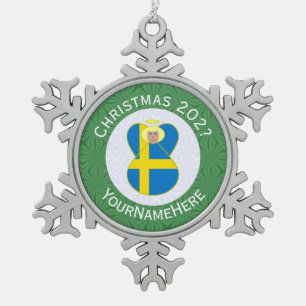 Persoonlijke Zweedse engel kerst vlag Tin Sneeuwvlok Ornament