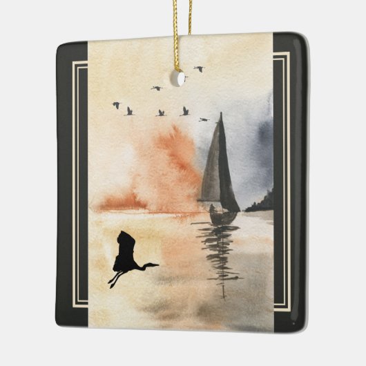 Persoonlijke zweefboot en vogelkerst keramisch ornament (Links)