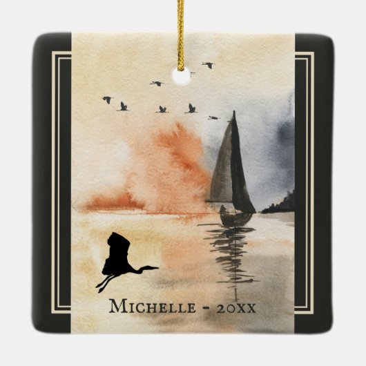 Persoonlijke zweefboot en vogelkerst keramisch ornament (Achterkant)