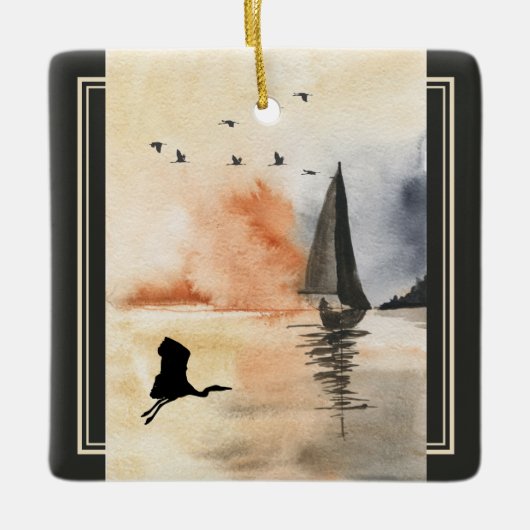 Persoonlijke zweefboot en vogelkerst keramisch ornament (Voorkant)