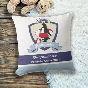 Persoonlijke zwemclub Crest Cute Penguin Kinder Kussen