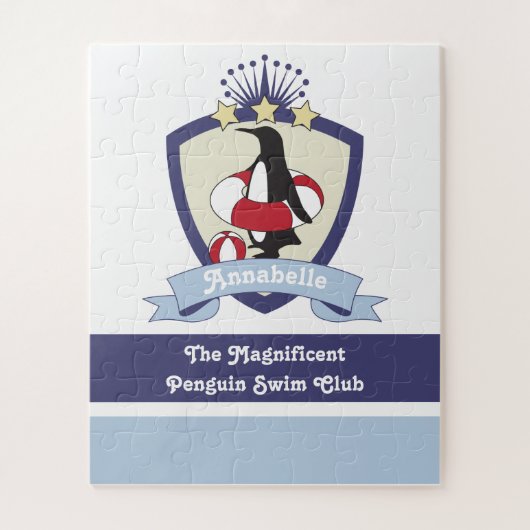 Persoonlijke zwemclub Crest Cute Penguin Kinder Legpuzzel (Verticaal)