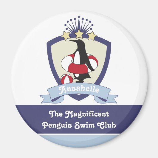 Persoonlijke zwemclub Crest Cute Penguin Kinder Magneet (Voorkant)