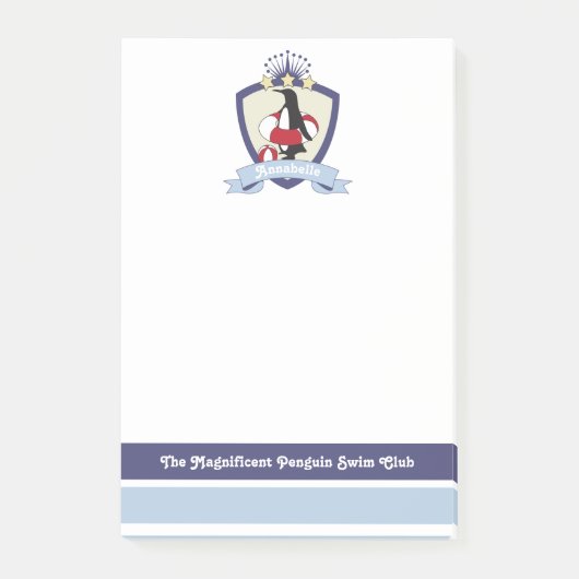 Persoonlijke zwemclub Crest Cute Penguin Kinder Post-it® Notes (Voorkant)