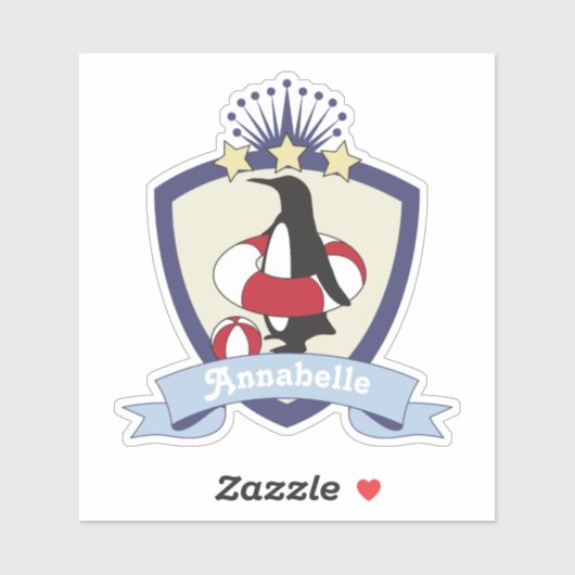 Persoonlijke zwemclub Crest Cute Penguin Kinder Sticker (Vel)