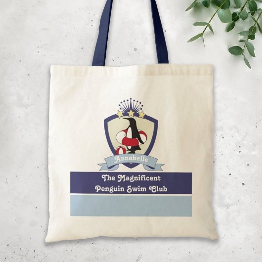 Persoonlijke zwemclub Crest Cute Penguin Kinder Tote Bag