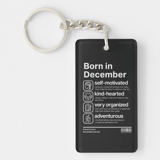 Persoonlijkheid van mensen geboren in december sleutelhanger (Voorkant)