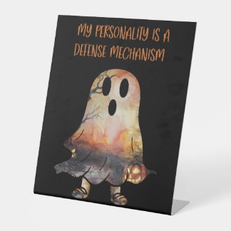 Persoonlijkheidswaarschuwing humoristisch grappig reclamebord met voetstuk