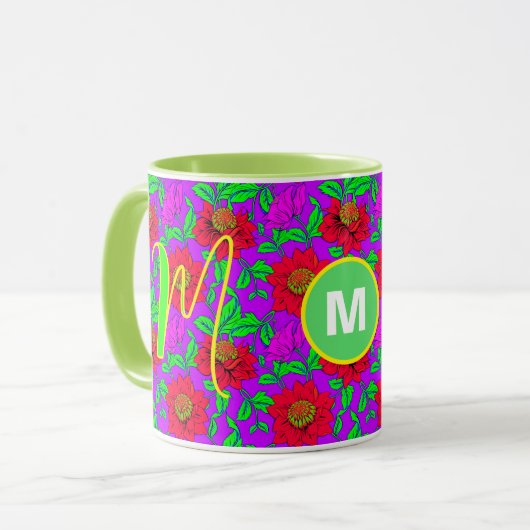 Persoonsbeker | Elegante rozen monogram beginlette Mok (Voorkant links)