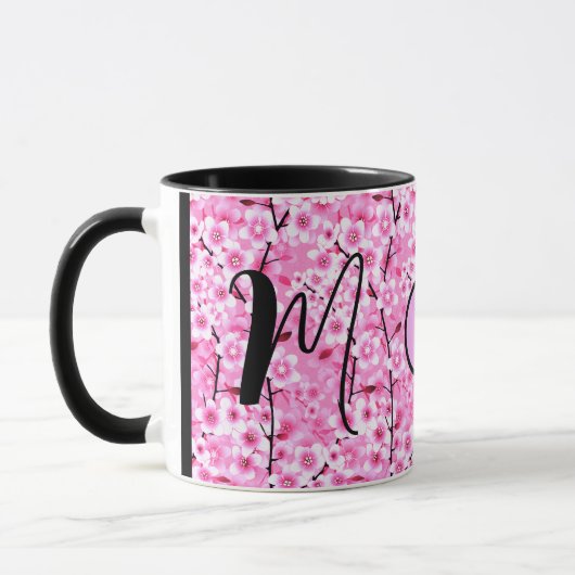 Persoonsbeker | Roze bloemige beker met monogram b Mok (Links)