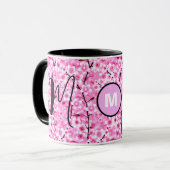 Persoonsbeker | Roze bloemige beker met monogram b Mok (Voorkant links)