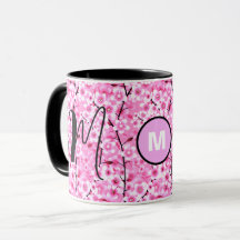 Persoonsbeker | Roze bloemige beker met monogram b