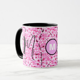 Persoonsbeker | Roze bloemige beker met monogram b Mok