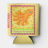 Persoonsgebonden Beach Octopus Yellow Name afspele Blikjeskoeler (Voorkant)