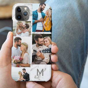 Persoonsgebonden grijze marmeren 5 foto collage Case-Mate iPhone case