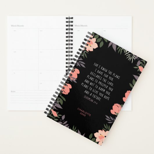 Persoonsgebonden scripts voor peach & Black Floral Planner (Display)