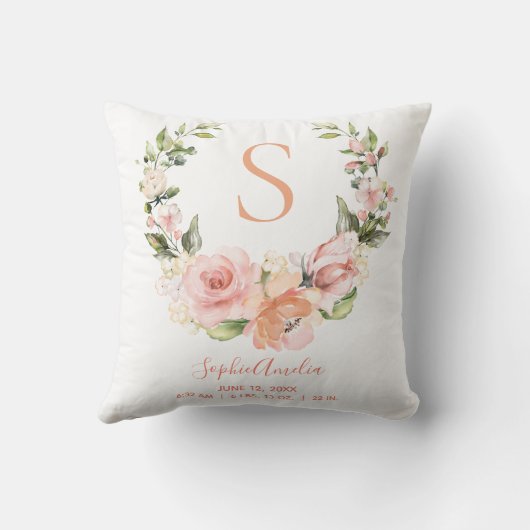 Persoonsgegevens Perzikkoraal Roos Floral met hoof Kussen (Achterkant)
