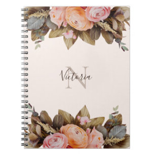 PersoonsMonogram Naam Floral Pink Notitieboek