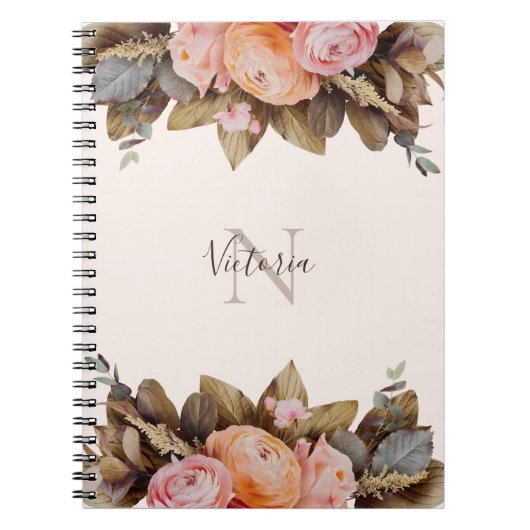 PersoonsMonogram Naam Floral Pink Notitieboek (Voorkant)