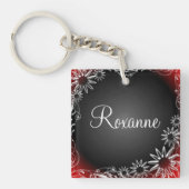 Persoonsnaam daisy floral red black sleutelhanger (voorkant)