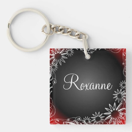 Persoonsnaam daisy floral red black sleutelhanger (voorkant)