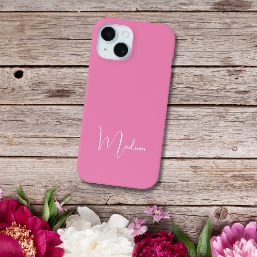 Persoonsnaam in reliëf Roze Wit Minimaal Minimalis Case-Mate iPhone Case
